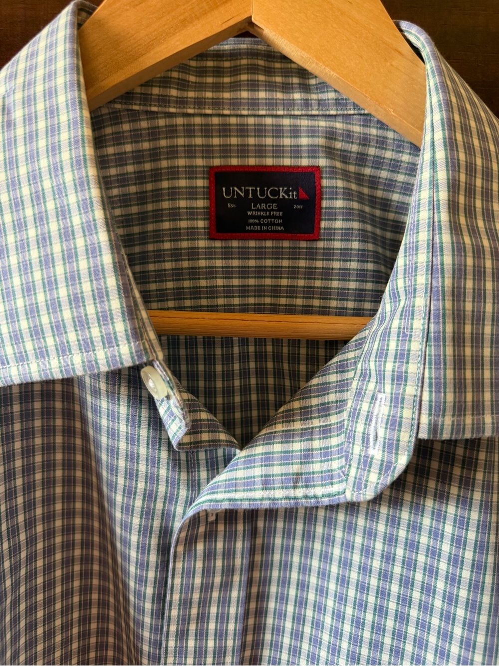 UNTUCKit Men’s Blue & Green Plaid Dress Shirt